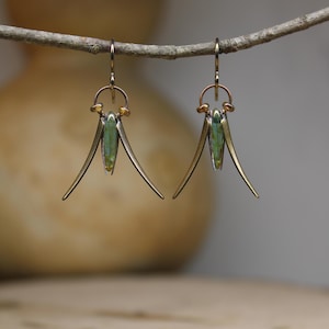 Mossy Green Meadow Grasshopper *  Green Glass Earrings *  Unique Dangles * Sweet Katydid