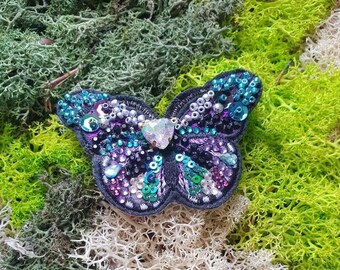 Large Butterfly Heart embroidered brooch