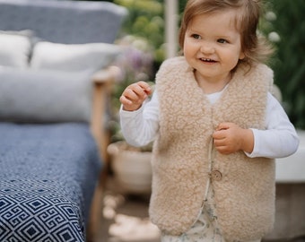 Gilet en laine mérinos, Pour les enfants, Cadeau parfait, Gilet marron clair, Parfait pour les activités de plein air et à porter à la maison