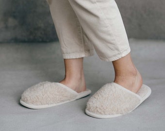 House slippers from wool, house shoes for women and men