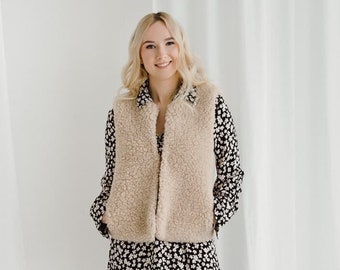 Gilet en laine mérinos, Pour femme, Cadeau parfait, Gilet marron clair, Idéal pour les activités de plein air et à porter à la maison