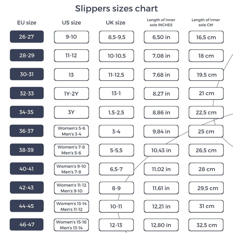 Size of home slippers form wool