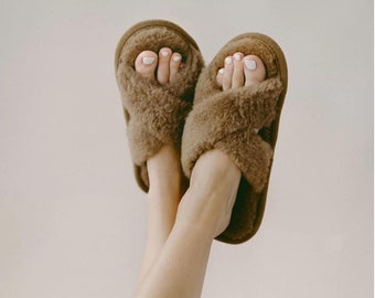 Gift of Comfort: Handcrafted Bronze Crossed Woolen Slippers for Women - Cozy, Stylish, and Handmade