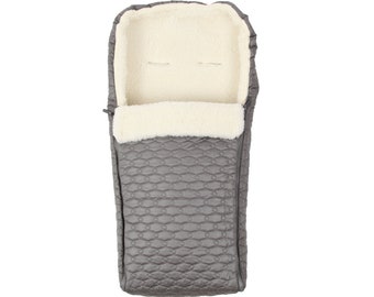 Stroller bunting, stroller footmuff for babies, suitable for girls and boys, Merino wool grey sleeping bag