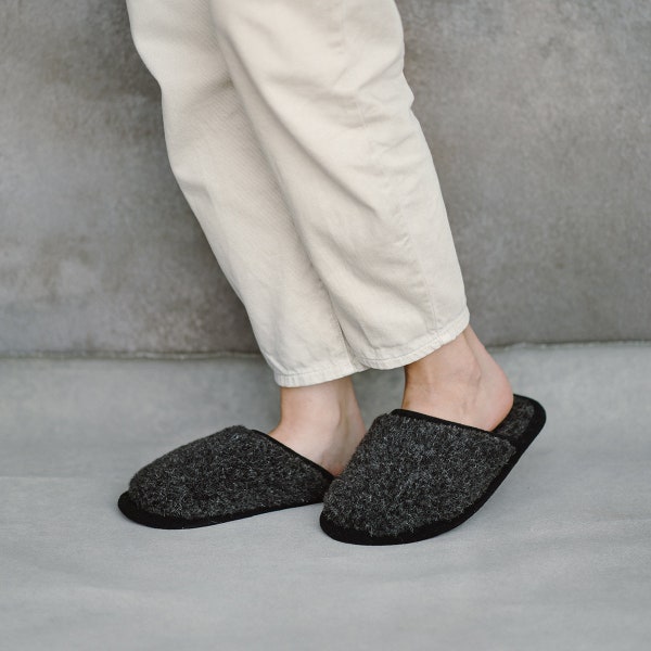House slippers from wool, house shoes for women and men