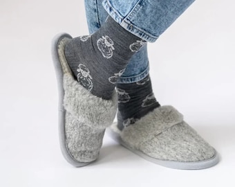 House slippers from wool, house shoes for women and men