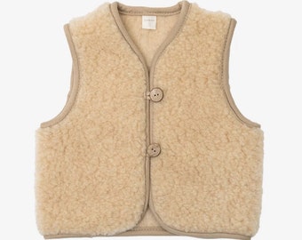 Gilet en laine mérinos, Pour bébés et enfants, Cadeau parfait, Gilet marron clair, Idéal pour les activités de plein air et à porter à la maison