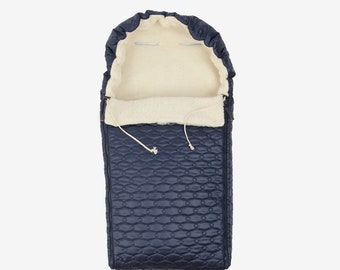Stroller bunting, stroller footmuff for babies, suitable for girls and boys, merino wool blue color sleeping bag for babies