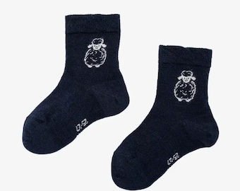 Blaue Merino Socken für Kinder, Perfekt für alle Jahreszeiten, Geeignet für Mädchen und Jungen, Süße Socken mit einem Schäfchen Ornamente