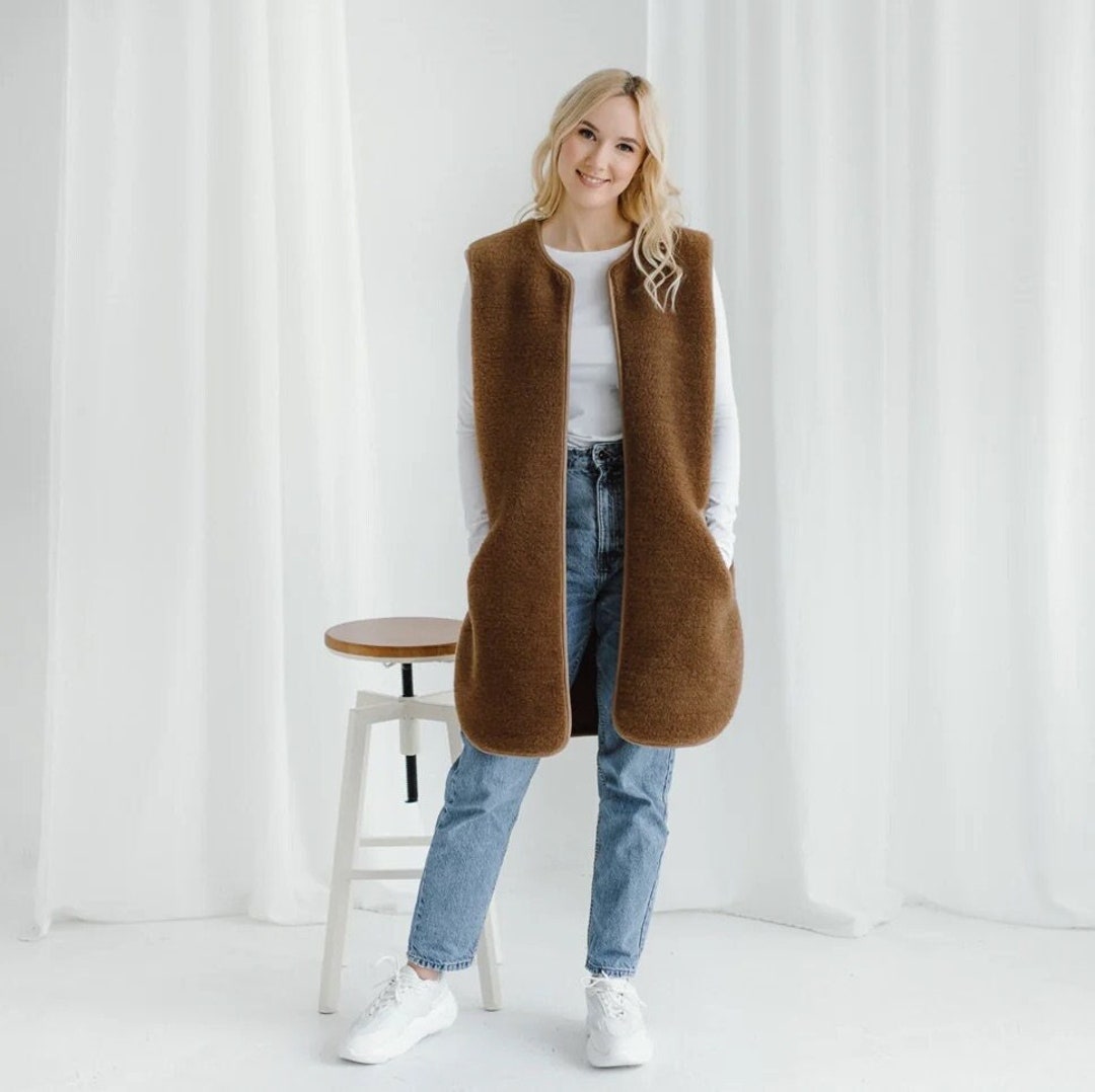 Wool Vest for Women and Men. Hand Made Long Wool Vest. Luxury Camel