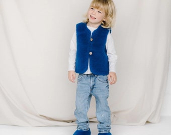 Gilet en laine mérinos, Pour les enfants, Cadeau parfait, Gilet bleu, Idéal pour les activités de plein air et à porter à la maison