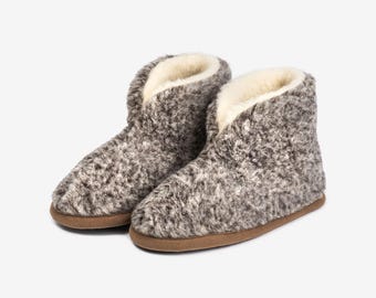 Top-boot house slippers, natural wool house shoes for women and men