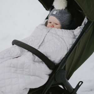 Stroller bunting, stroller footmuff for babies, merino wool white color sleeping bag for babies, waterproof top
