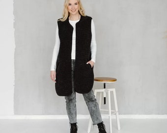 Black Merino wool vest for women, stylish wool vest for women, perfect Mother's day gift!