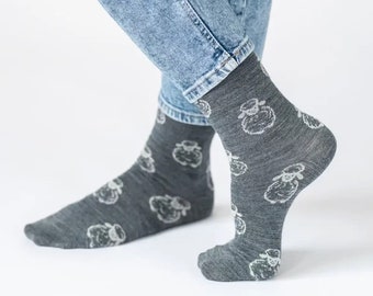 Chaussettes en laine mérinos, ornement mouton, femmes et hommes