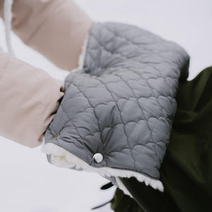 Merino wool hand warmer for stroller, Waterproof top, Perfect for winter season, gray color hand muff, Great for fashionable moms