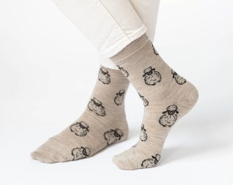 Beige wool socks for women and men, merino wool socks