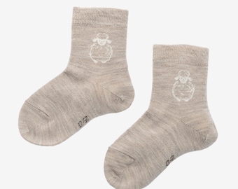 Calcetines de lana merino beige/crudo para niños, perfectos para todas las estaciones, adecuados para niñas y niños, bonitos calcetines con adornos de oveja