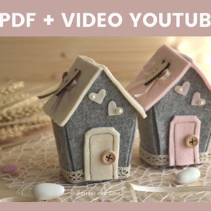 CARTAMODELLO e VIDEO TUTORIAL Casetta in feltro idea Bomboniera fai da te senza cuciture facile e veloce immagine 1