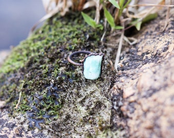 Raw Blue Apatite Ring Size 4.5 | Copper Electroformed Ring | Raw Crystal Ring | Throat Chakra Healing