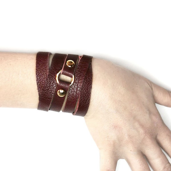 Leather cuff bracelet for woman or mens leather bracelet, dark red leather cuff bracelets for women