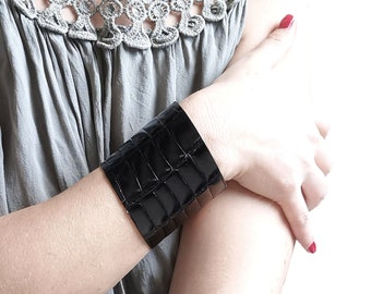 Black leather cuff bracelet, leather bracelet women, statement bracelet or summer bracelet