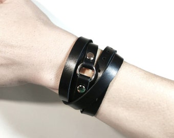 Leather wrap bracelet, black leather bracelets for women and men