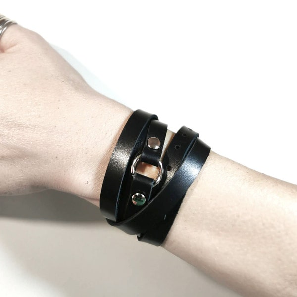 Lederwickelarmband, schwarze Lederarmbänder für Frauen und Männer