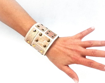 Ivory leather bracelet or leather cuff bracelets for women, gift for women