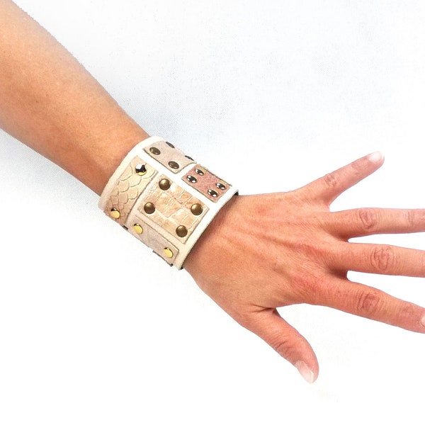 Ivory leather bracelet or leather cuff bracelets for women, gift for women