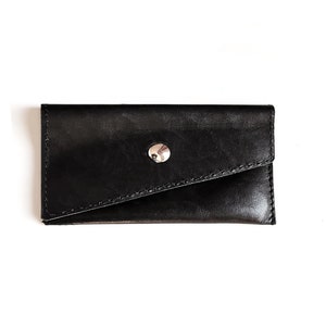 Portafoglio busta contanti, carta in pelle nera e portamonete, piccolo portafoglio in pelle, portafoglio portamonete da donna