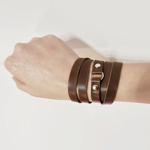 Brown leather wrap bracelet or leather cuff bracelet for men and women
