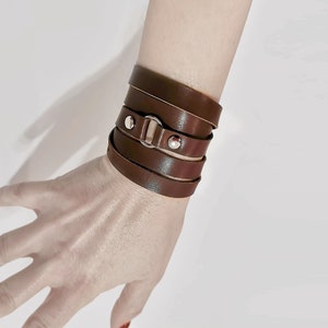 Wrap bracelet, brown leather cuff bracelet for women and men