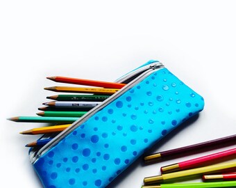 Polka dot fabric pencil case or pencil pouch, pen case or pen holder