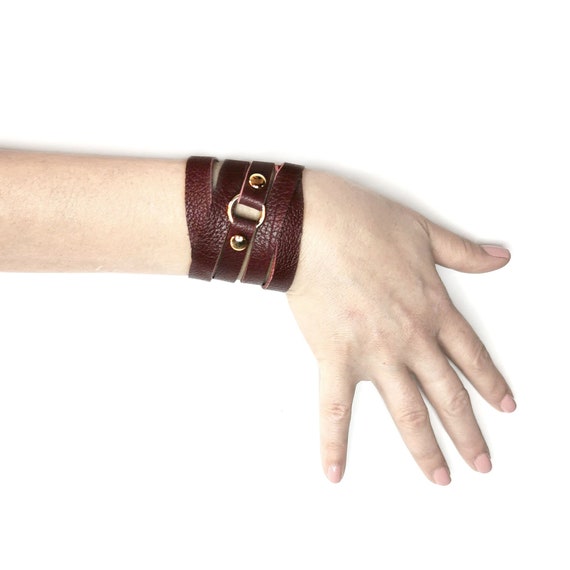 Leather cuff bracelet for woman or mens leather bracelet, dark red leather cuff bracelets for women