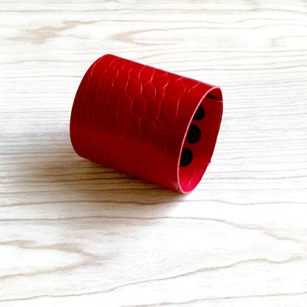 Red leather bracelet for women, leather wristbands as 30th birthday gifts for women, wide leather cuff