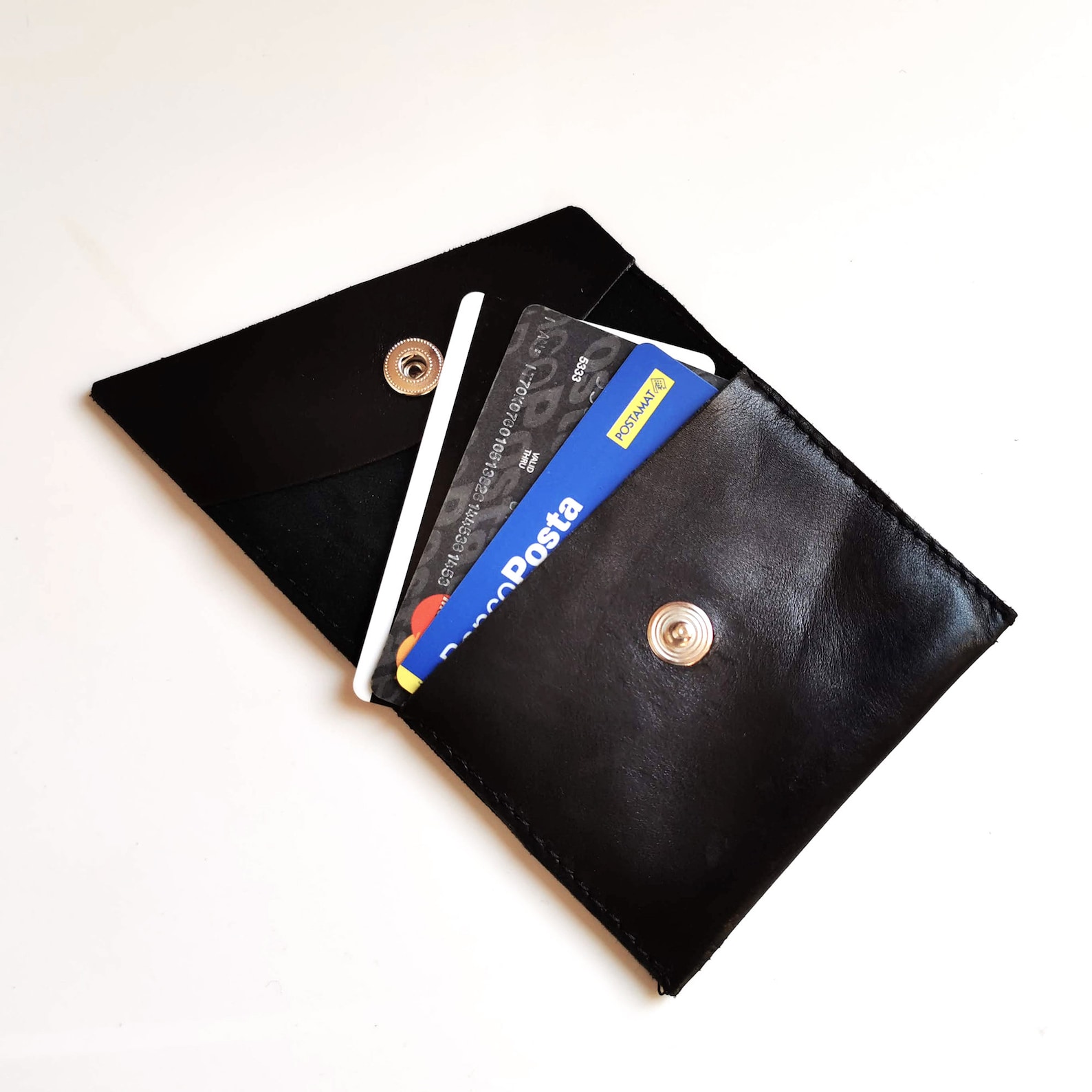 Black Leather Cash Envelope Wallet or Leather Envelope Wallet, Money