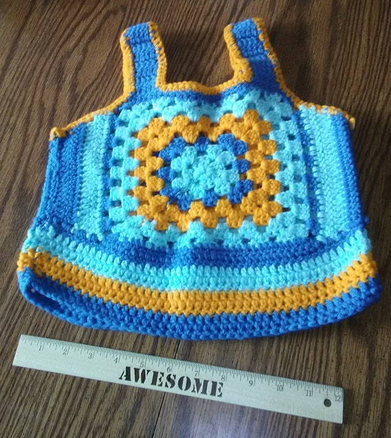 VIINTAGE Blue and Orange Granny Square Vest
