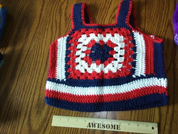 VINTAGE Red White and Blue Granny Square Vest