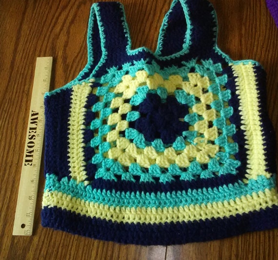 VINTAGE Blue and Yellow GRANNY SQUARE Vest