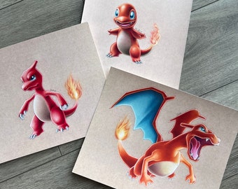 PRINTS of Charmander, Charmeleon, and Charizard