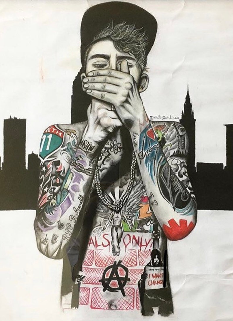 Machine Gun Kelly orginal drawing Colored Pencil Art & Collectibles jan