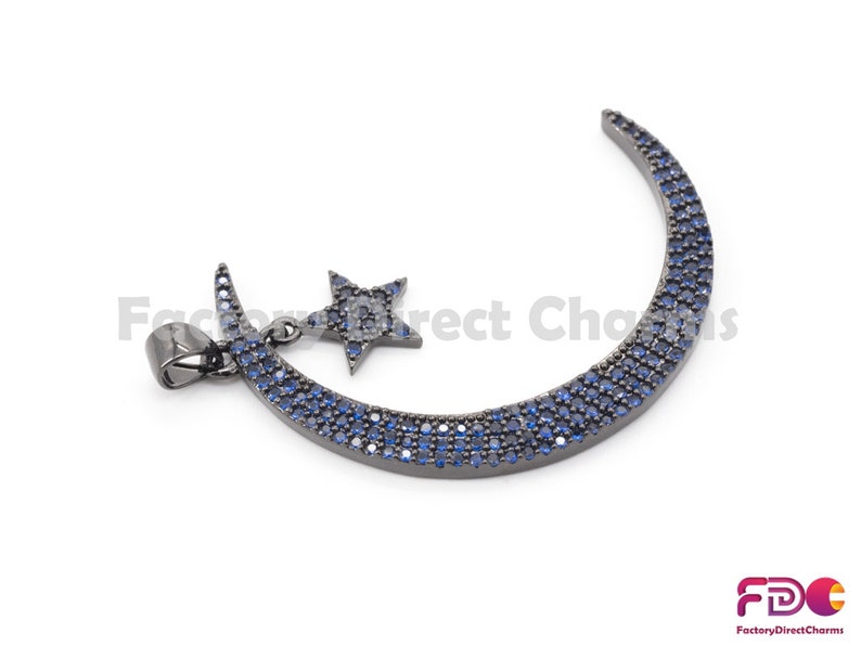 Cubic Zirconia Pendant,GreenTurquoiseCobaltFuchsiaBlack CZ,44x5mm,sku#fdc-F53 1pc5pcs,CZ Micro Pave Crescent Moon and Star Pendant