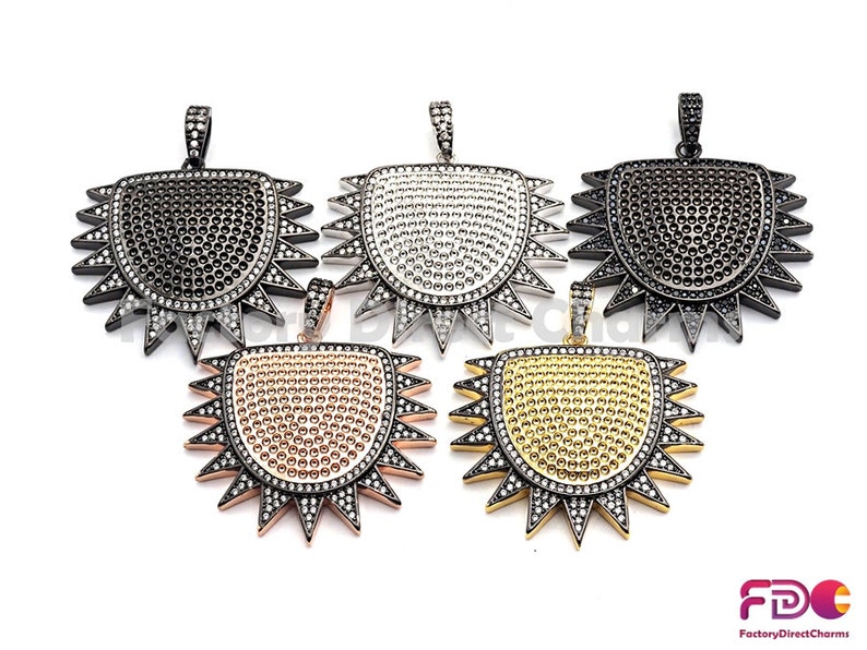 33x36mm GoldRose GoldSilverGunmetal plated 15pcs,CZ ClearBlack Micro Pave Shield With Sawtooth Pendant CZ Pave Pendant Sku#fdc-F771