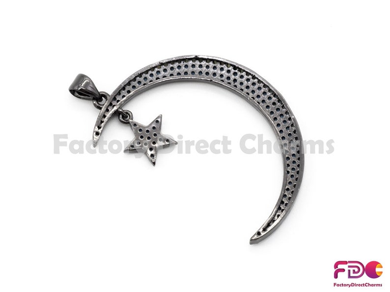 Cubic Zirconia Pendant,GreenTurquoiseCobaltFuchsiaBlack CZ,44x5mm,sku#fdc-F53 1pc5pcs,CZ Micro Pave Crescent Moon and Star Pendant