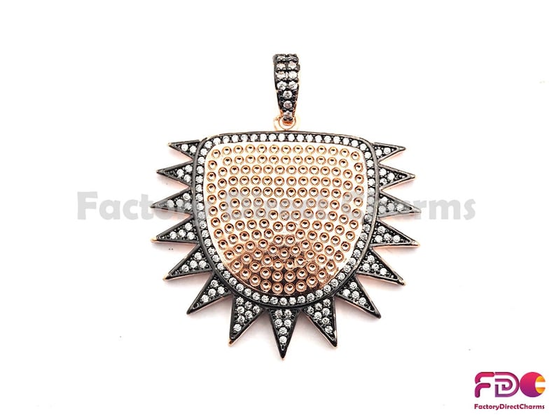 33x36mm GoldRose GoldSilverGunmetal plated 15pcs,CZ ClearBlack Micro Pave Shield With Sawtooth Pendant CZ Pave Pendant Sku#fdc-F771