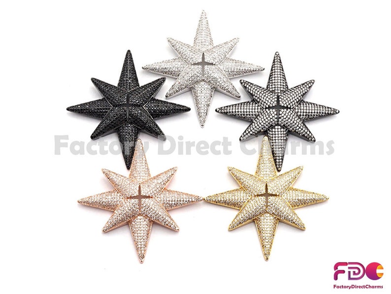 CZ Pave Pendant 54x54mm 15pcs,CZ ClearBlack Micro Pave Northstar Pendant GoldRose GoldSilverGunmetal plated Sku#fdc-F770