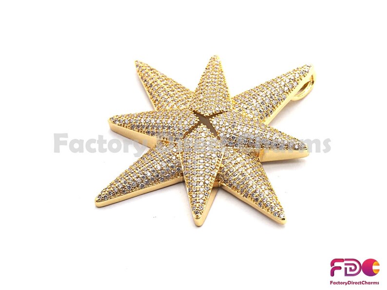 CZ Pave Pendant 54x54mm 15pcs,CZ ClearBlack Micro Pave Northstar Pendant GoldRose GoldSilverGunmetal plated Sku#fdc-F770