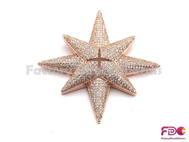 CZ Pave Pendant 54x54mm 15pcs,CZ ClearBlack Micro Pave Northstar Pendant GoldRose GoldSilverGunmetal plated Sku#fdc-F770