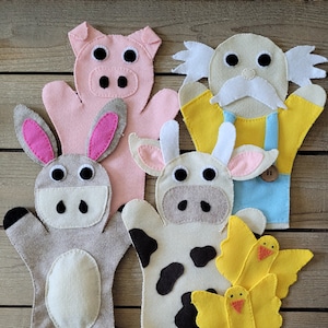 Old McDonald Felt Puppet Set: Farm Animal Story Book with Farmer